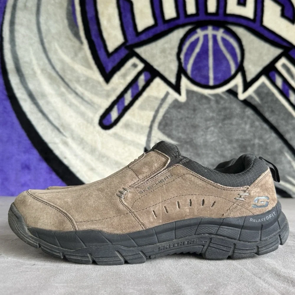 Size 11.5 - Skechers Slip On Shoes Men's Relaxed Fit Memory Foam Suede Grey